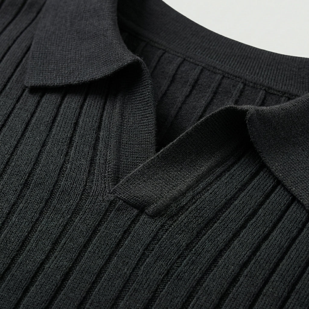 Rivaclo | Homme Polo en Maille Côtelée à Manches Longues | Coupe Ajustée