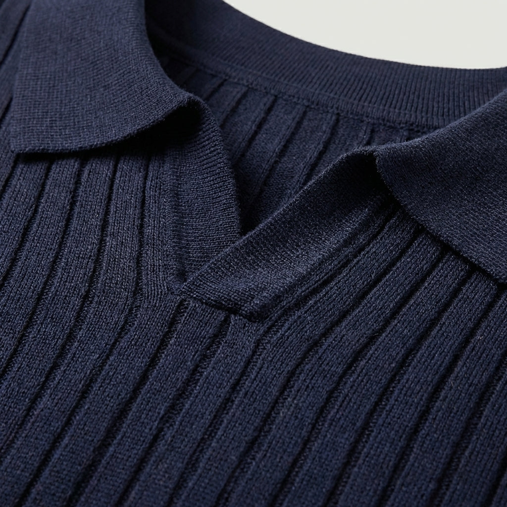 Rivaclo | Homme Polo en Maille Côtelée à Manches Longues | Coupe Ajustée