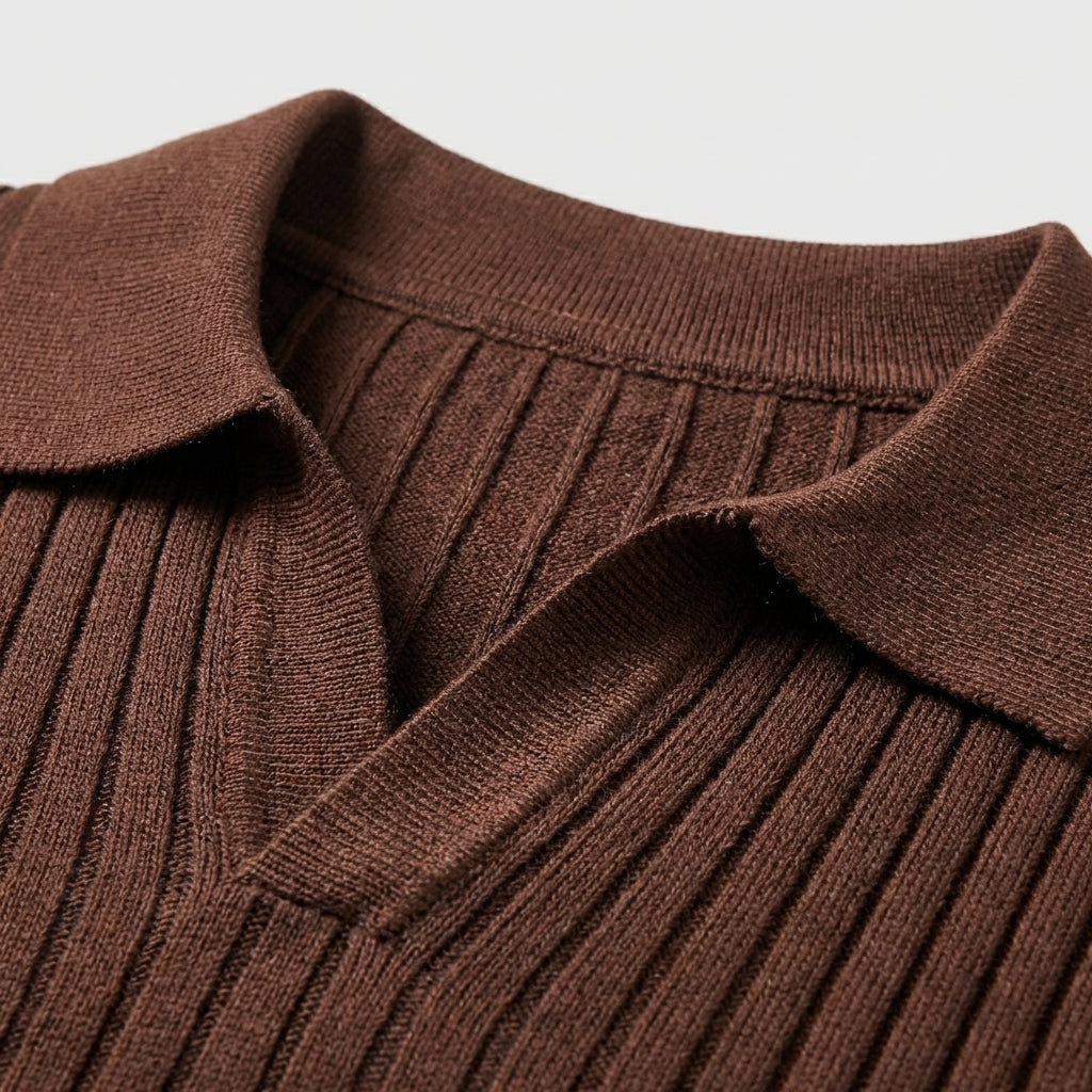 Rivaclo | Homme Polo en Maille Côtelée à Manches Longues | Coupe Ajustée