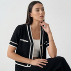 Rivaclo | Cardigan Femme en Maille Col V – Manches Courtes Boutonné