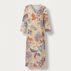 Femme Robe Midi Imprimée à Col V à Manches Longues | Style Décontracté