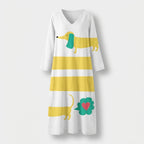 Femme Robe Midi Imprimée à Col V à Manches Longues | Style Décontracté