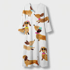 Femme Robe Midi Imprimée à Col V à Manches Longues | Style Décontracté