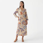 Femme Robe Midi Imprimée à Col V à Manches Longues | Style Décontracté