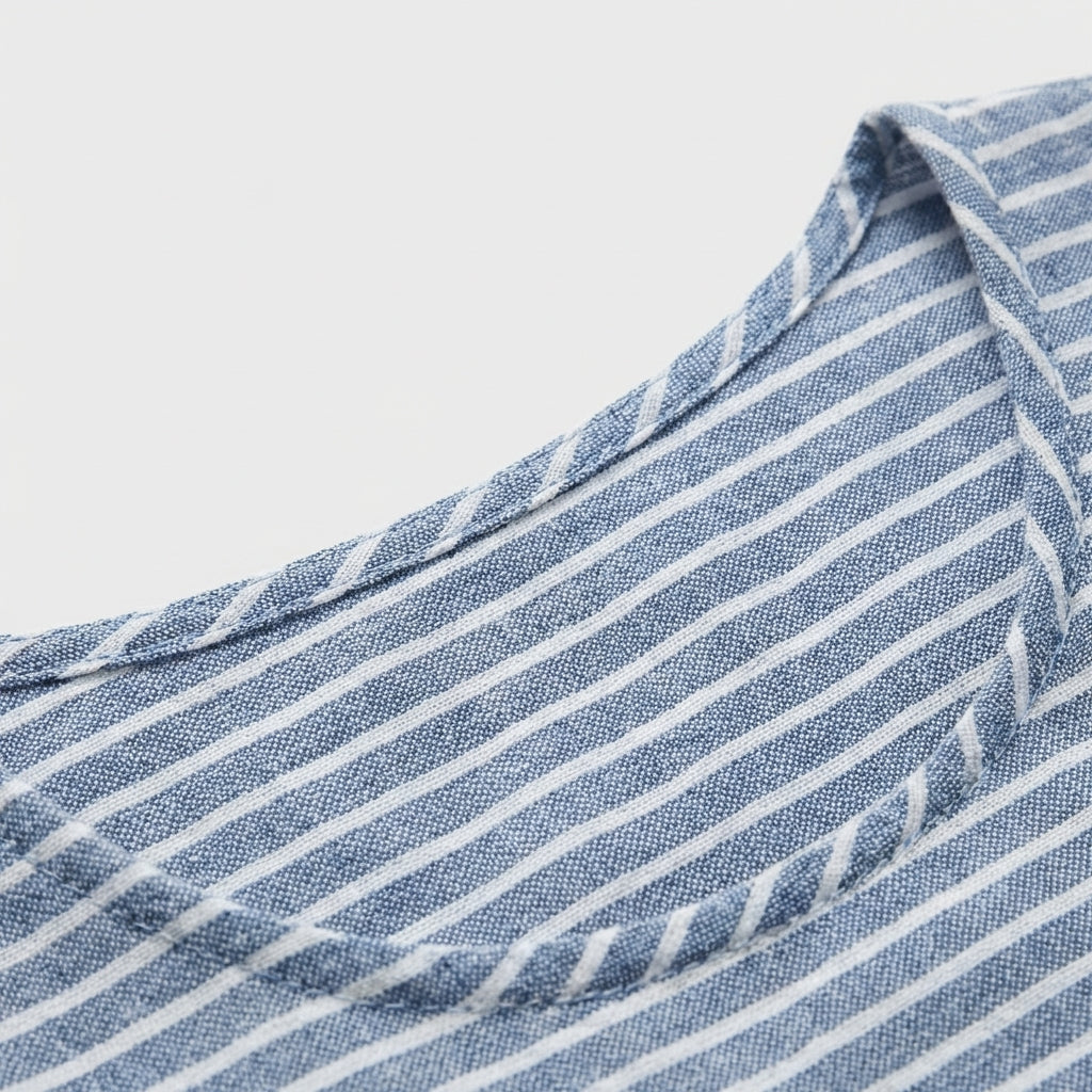 Femme Robe Midi Rayée à Col Rond à Manches Courtes | Design à Boutons