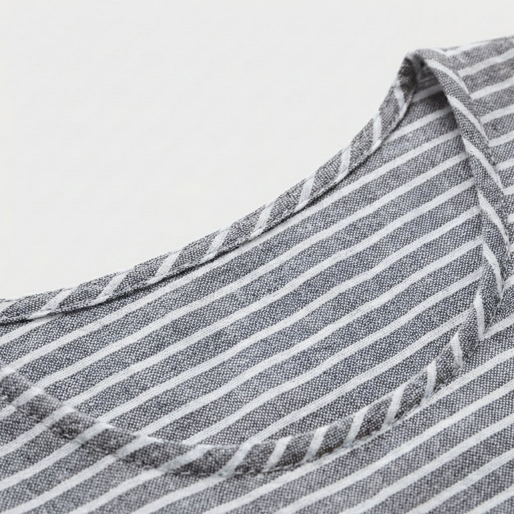 Femme Robe Midi Rayée à Col Rond à Manches Courtes | Design à Boutons