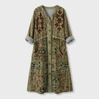 Femme Robe Maxi à Col V à Manches 3/4 avec Poches | Style Vintage