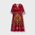 Femme Robe Maxi à Col V à Manches 3/4 avec Poches | Style Vintage