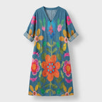 Femme Robe Maxi à Col V à Manches 3/4 avec Poches | Style Vintage