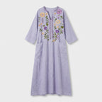 Femme Robe Maxi à Col V à Manches 3/4 avec Poches | Style Vintage