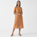 Femme Robe Maxi à Col V à Manches 3/4 avec Poches | Style Vintage