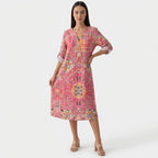 Femme Robe Maxi à Col V à Manches 3/4 avec Poches | Style Vintage