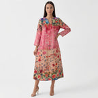 Femme Robe Maxi à Col V à Manches 3/4 avec Poches | Style Vintage