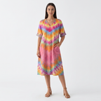 Femme Robe Maxi à Col V à Manches 3/4 avec Poches | Style Vintage