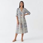 Femme Robe Maxi à Col V à Manches 3/4 avec Poches | Style Vintage