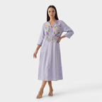 Femme Robe Maxi à Col V à Manches 3/4 avec Poches | Style Vintage