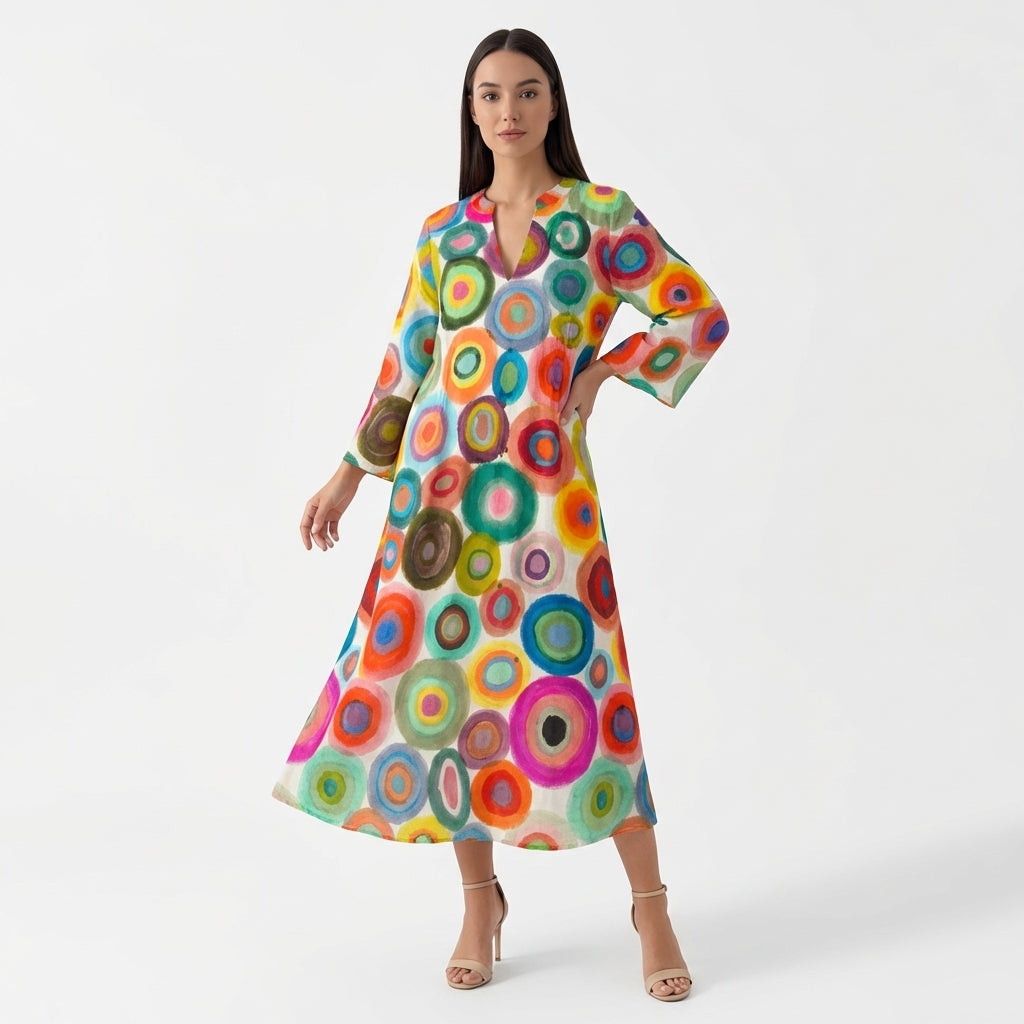Femme Robe Maxi Imprimée à Col V | Style Bohème