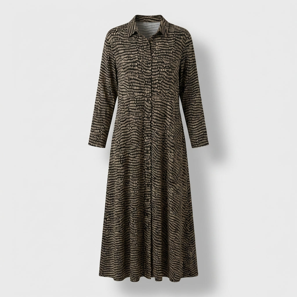 Femme Robe Maxi Imprimée à Col V à Manches Longues | Style Quotidien