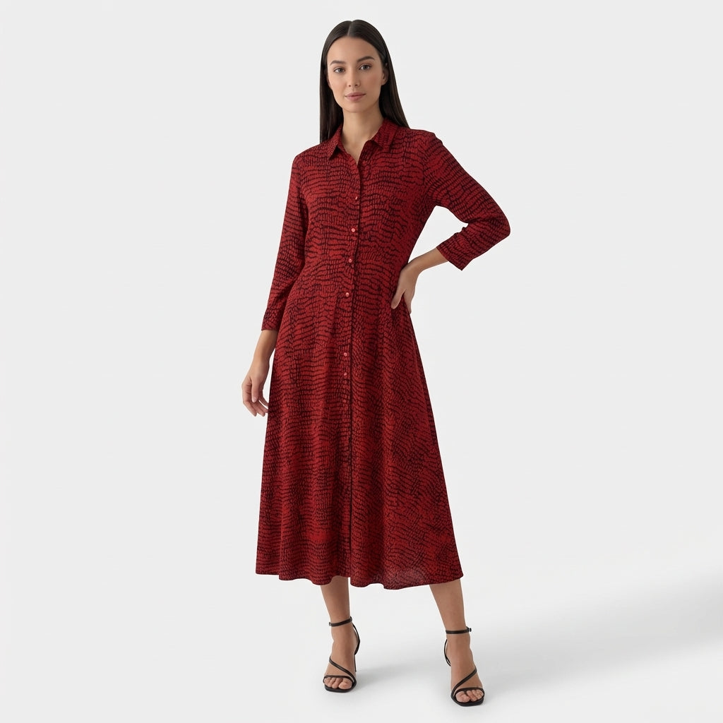 Femme Robe Maxi Imprimée à Col V à Manches Longues | Style Quotidien