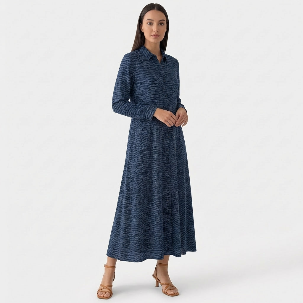 Femme Robe Maxi Imprimée à Col V à Manches Longues | Style Quotidien