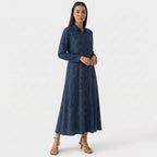 Femme Robe Maxi Imprimée à Col V à Manches Longues | Style Quotidien
