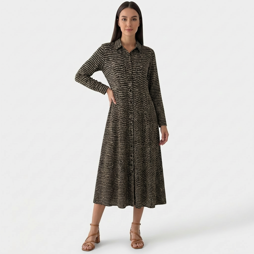 Femme Robe Maxi Imprimée à Col V à Manches Longues | Style Quotidien