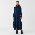 Femme Robe Maxi à Col Montant à Manches Longues | Design Asymétrique