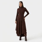 Femme Robe Maxi à Col Montant à Manches Longues | Design Asymétrique