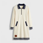 Femme Robe Mini Polo à Col Zippé à Manches Longues | Style Décontracté