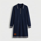 Femme Robe Mini Polo à Col Zippé à Manches Longues | Style Décontracté