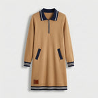 Femme Robe Mini Polo à Col Zippé à Manches Longues | Style Décontracté