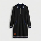 Femme Robe Mini Polo à Col Zippé à Manches Longues | Style Décontracté