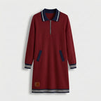 Femme Robe Mini Polo à Col Zippé à Manches Longues | Style Décontracté