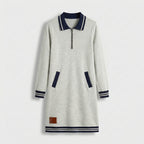 Femme Robe Mini Polo à Col Zippé à Manches Longues | Style Décontracté