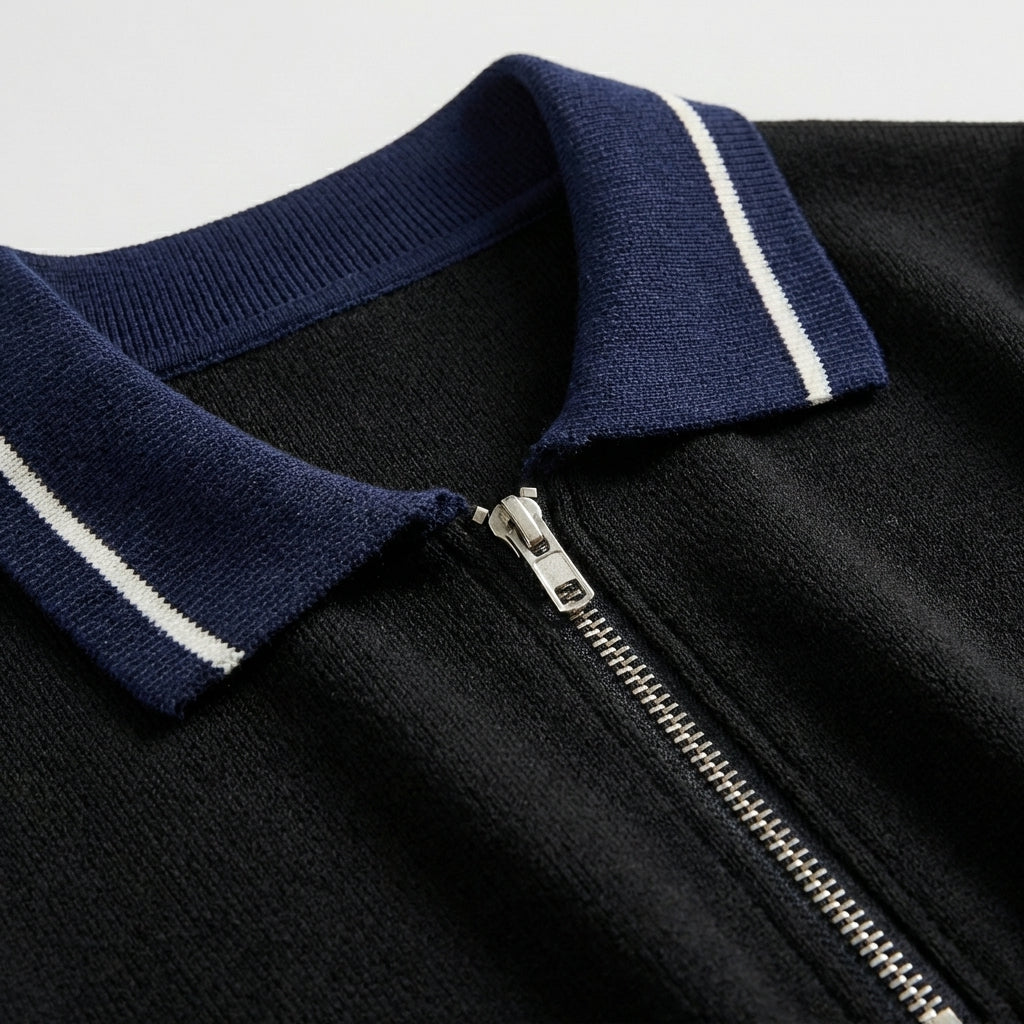 Femme Robe Mini Polo à Col Zippé à Manches Longues | Style Décontracté