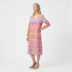 Femme Robe Maxi Rayée à Col V à Manches Longues | Style Décontracté