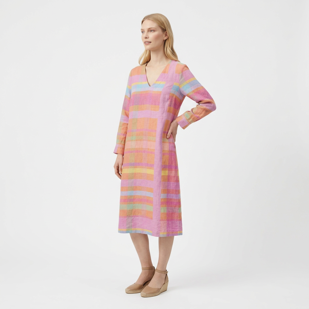 Femme Robe Maxi Rayée à Col V à Manches Longues | Style Décontracté