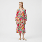 Femme Robe Maxi Rayée à Col V à Manches Longues | Style Décontracté