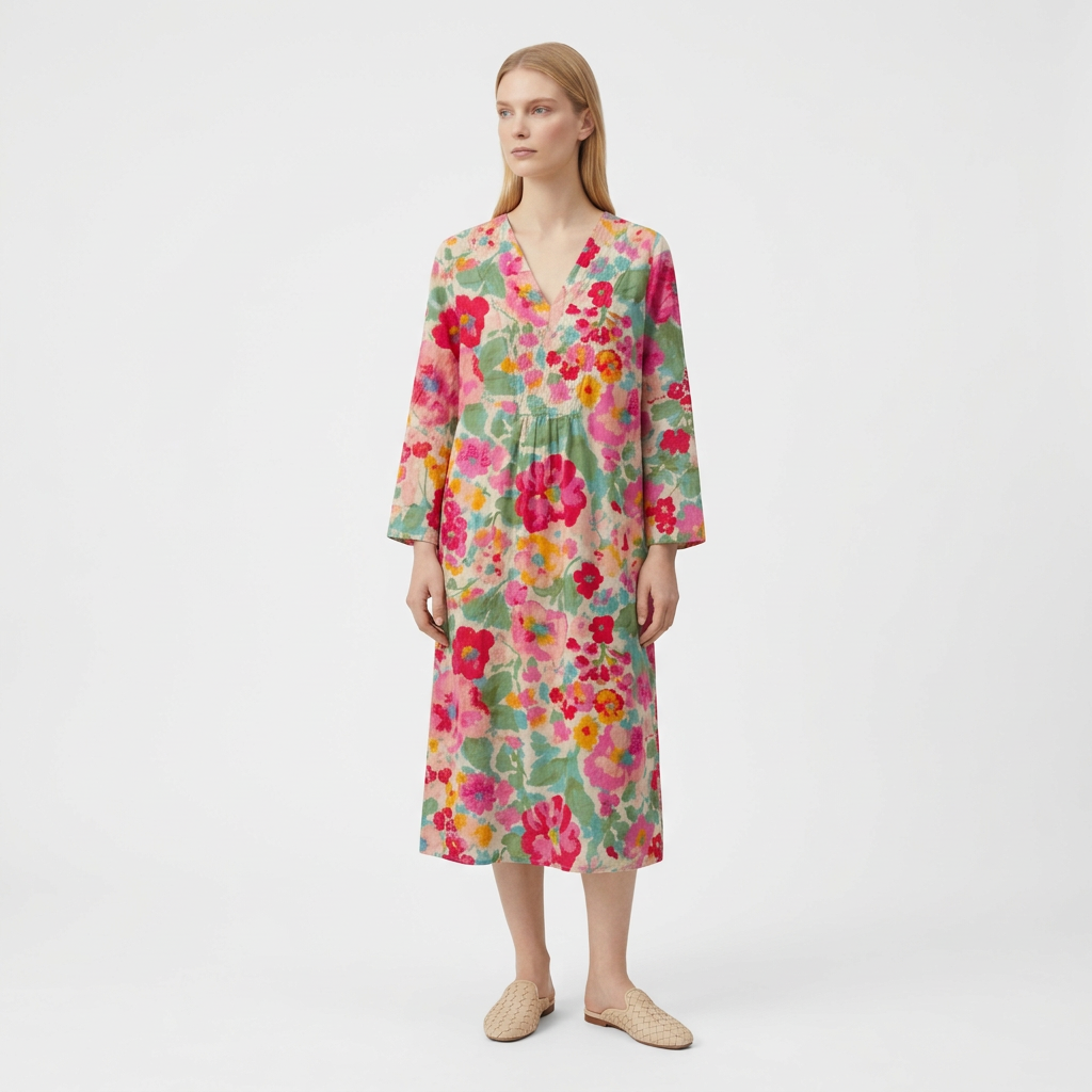 Femme Robe Maxi Rayée à Col V à Manches Longues | Style Décontracté