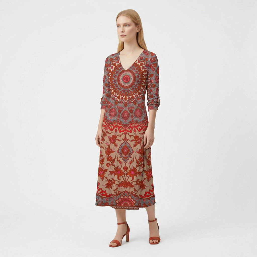 Femme Robe Maxi Rayée à Col V à Manches Longues | Style Décontracté