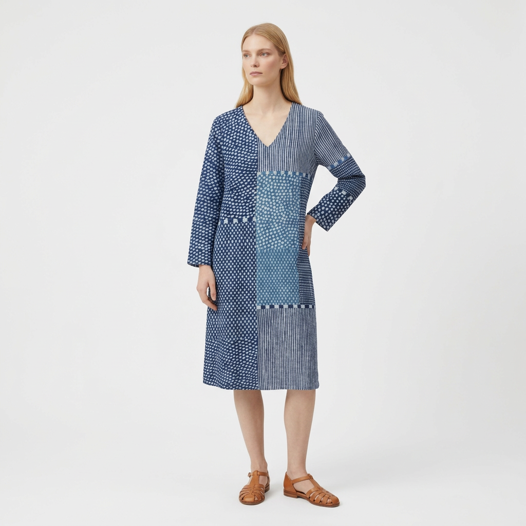 Femme Robe Maxi Rayée à Col V à Manches Longues | Style Décontracté