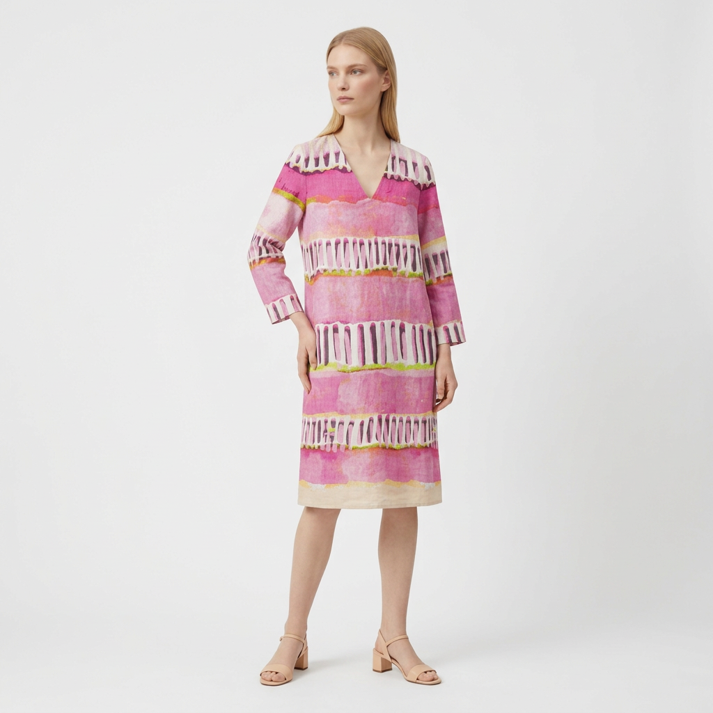 Femme Robe Maxi Rayée à Col V à Manches Longues | Style Décontracté