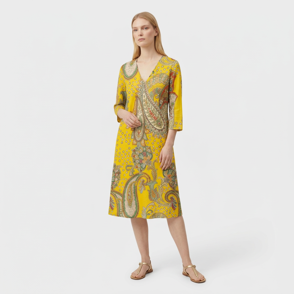 Femme Robe Maxi Rayée à Col V à Manches Longues | Style Décontracté