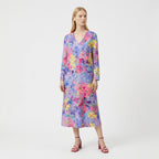 Femme Robe Maxi Rayée à Col V à Manches Longues | Style Décontracté