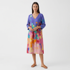 Femme Robe Maxi Imprimé Abstrait à Col V à Manches 3/4 | Style Décontracté