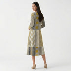 Femme Robe Maxi Imprimé Géométrique à Col V à Manches Longues | Style Décontracté