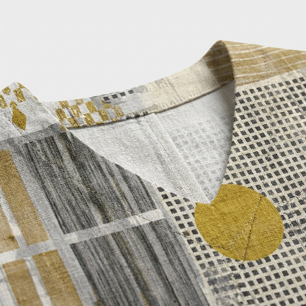 Femme Robe Maxi Imprimé Géométrique à Col V à Manches Longues | Style Décontracté