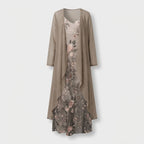 Femme Robe Maxi Florale Sans Manches à Col V avec Long Cardigan | Style Bohème