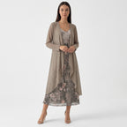 Femme Robe Maxi Florale Sans Manches à Col V avec Long Cardigan | Style Bohème