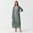 Femme Robe Maxi Florale Sans Manches à Col V avec Long Cardigan | Style Bohème